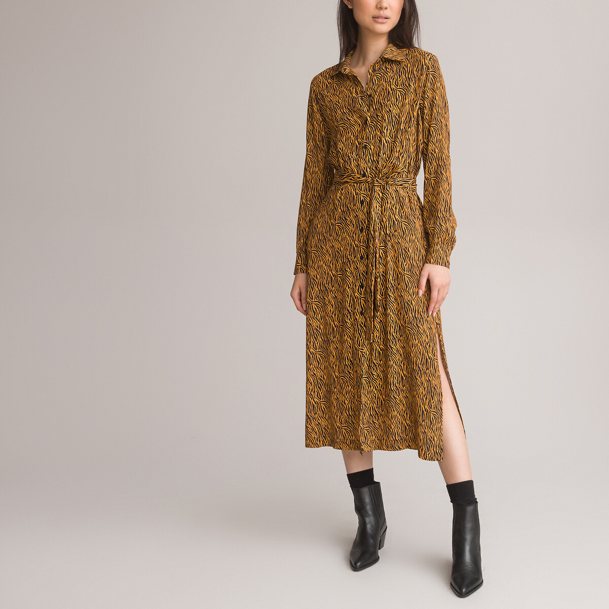 LA REDOUTE COLLECTIONS<br>Vestido camisa, mangas compridas, estampa animal