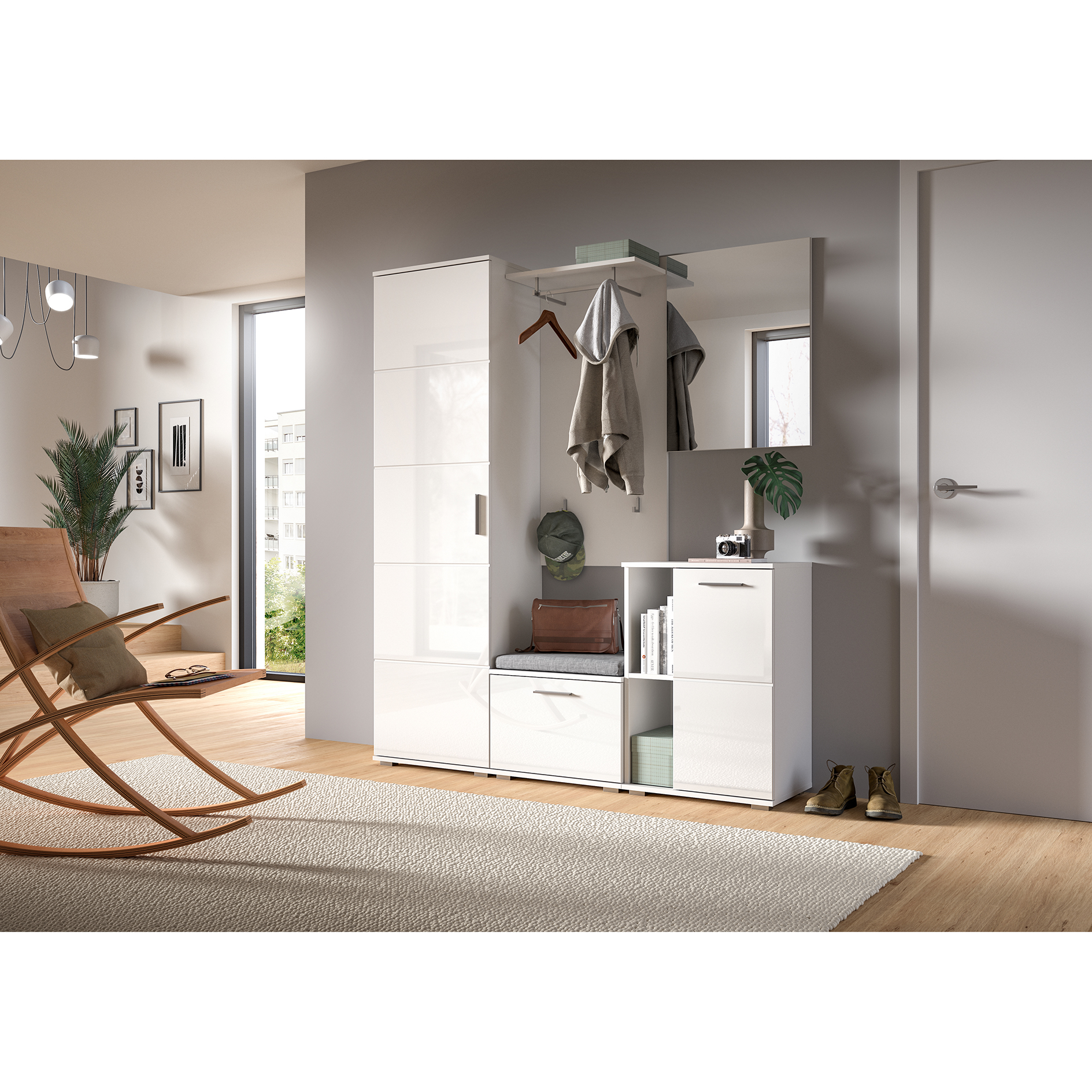 Garderobenschrank PREGO - weiß Hochglanz-weiß - 55 cm