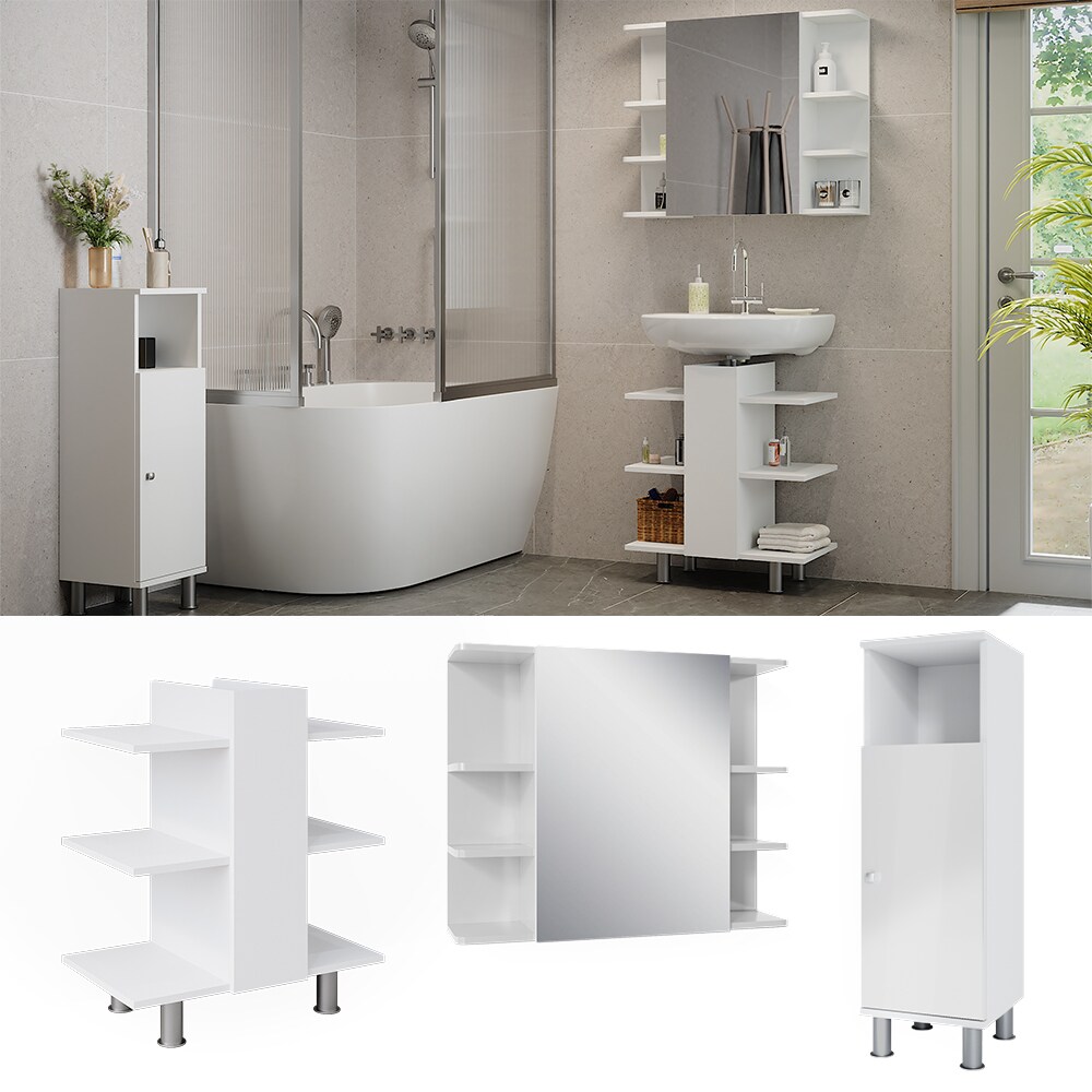 Vicco Badmöbel-Set Fynn Weiß 3 Teile Midischrank