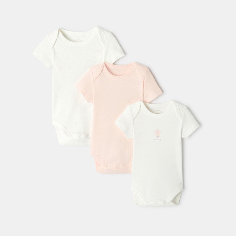 Lot de 3 bodies manches courtes en coton bio rose mixte Absorba Rose
