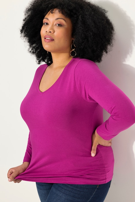 Shirt, Slim, V-Ausschnitt, Langarm