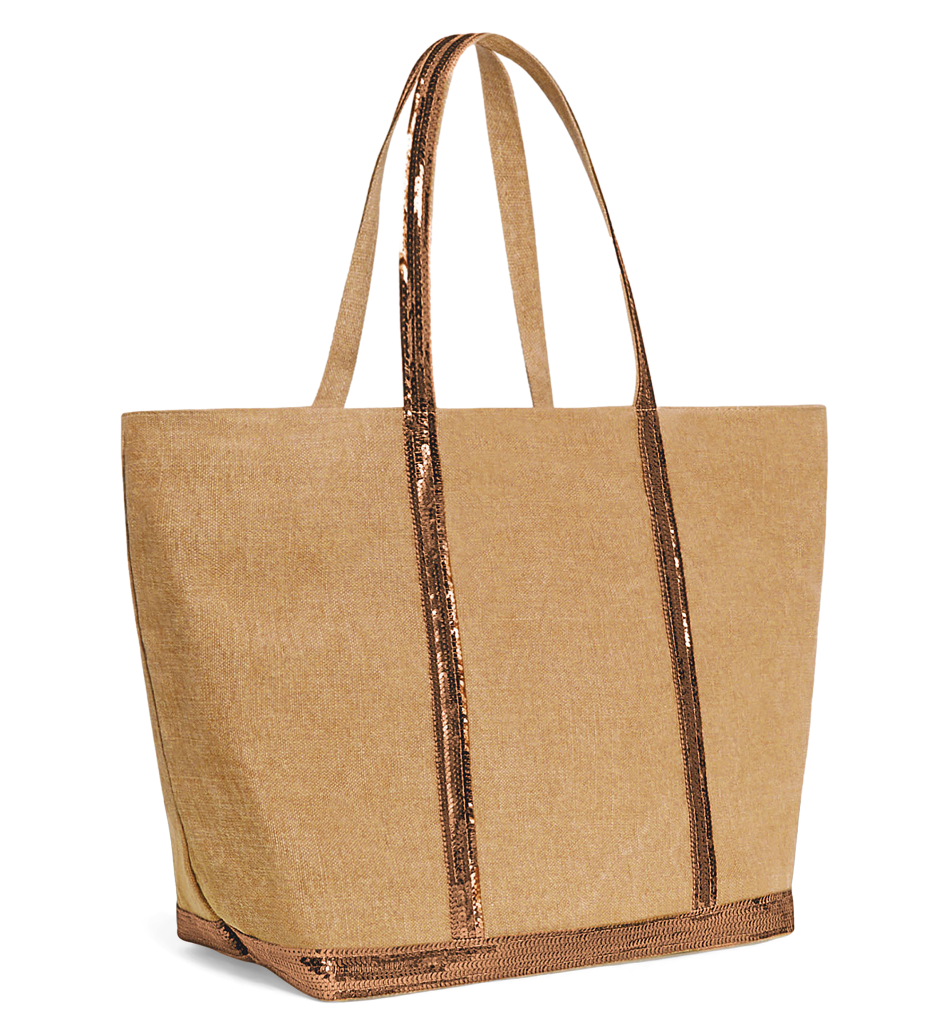 Cabas L brodé avec sequins en lin | Marron