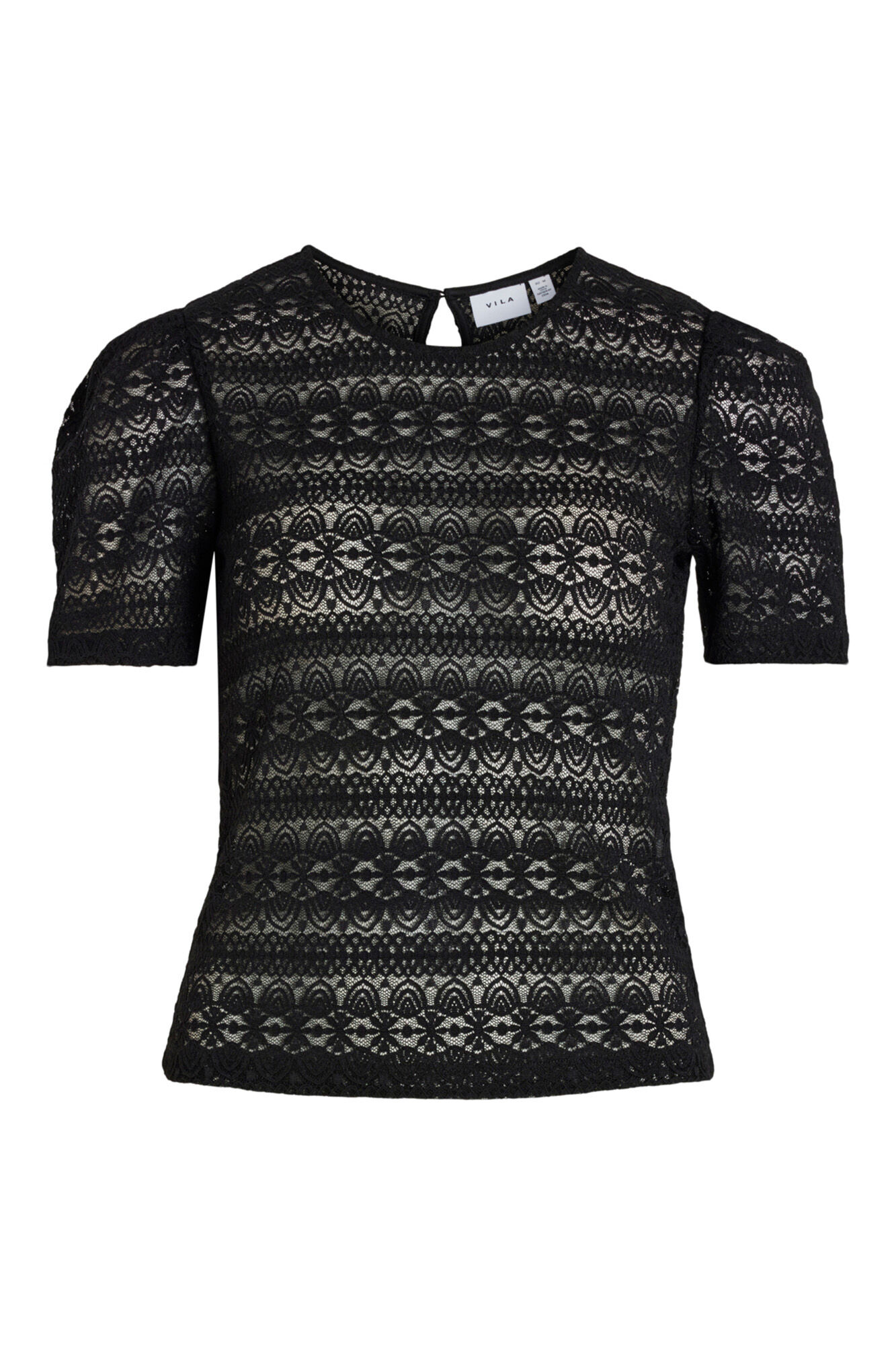 Blusa de renda de manga curta - Preta