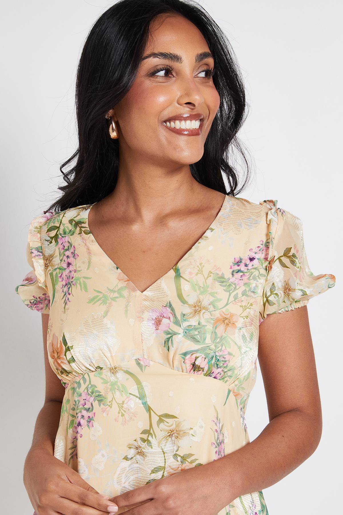 Wallis Robe Mi-longue À Volants En Satin Fleuri Petite