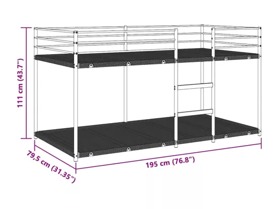 Lit superposé sans matelas noir 75x190 cm acier
