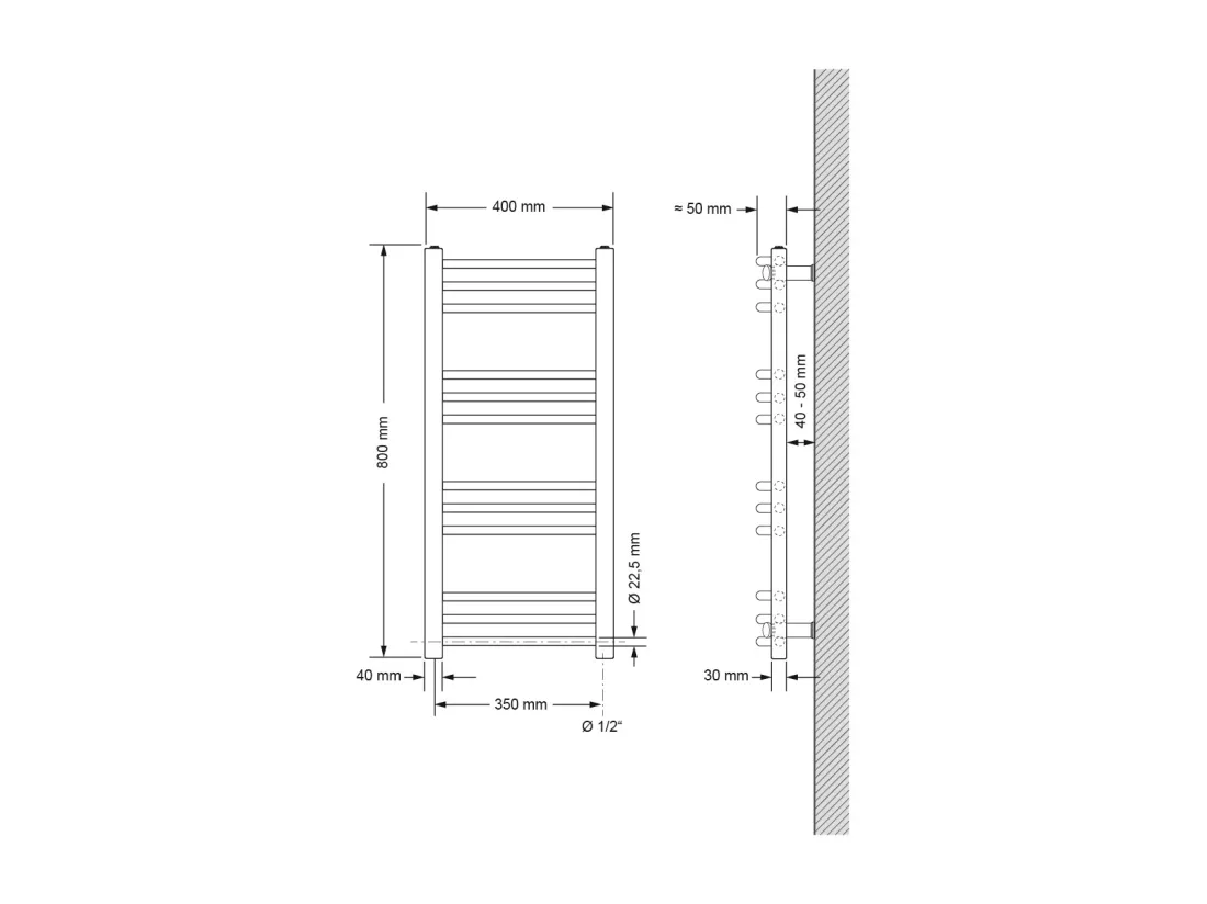 LuxeBath Radiateur électrique pour salle de bain Sahara 400x800 mm Anthracite raccord latéral courbé & thermostat 300W