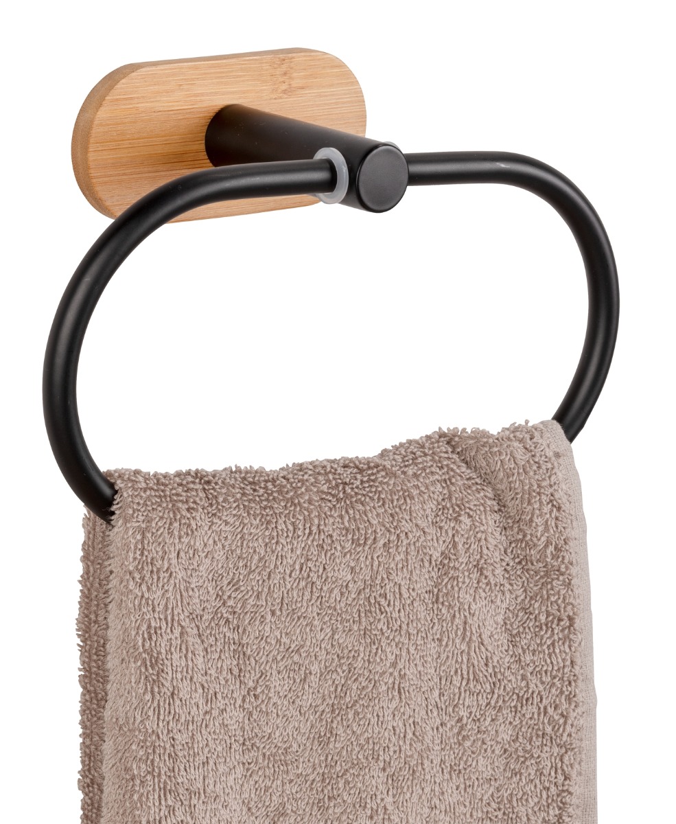 Wenko Orea Turbo-Loc Bamboo handdoekring zwart mat
