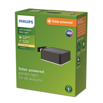 Philips solar wandlamp vierkant Vynce zwart