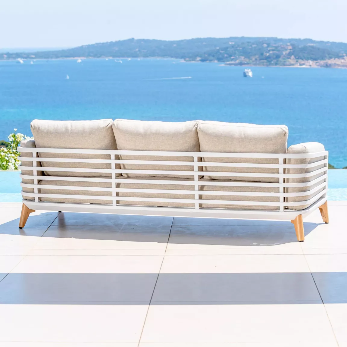 Canapé de jardin en aluminium 3 places Monte Carlo Blanc et taupe