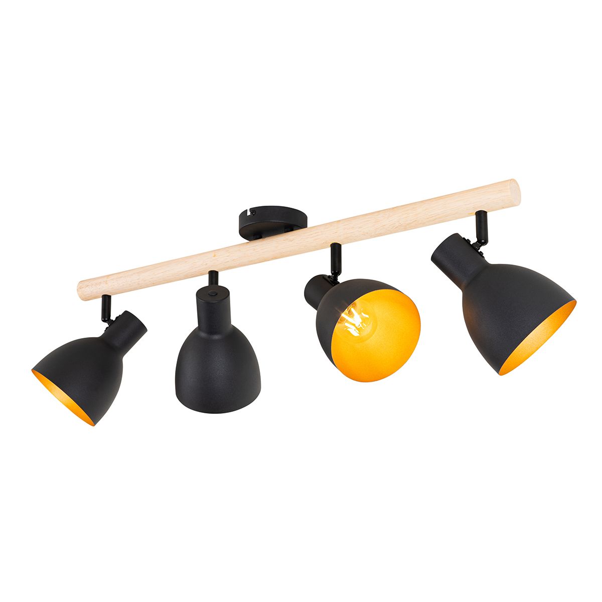 Landelijke spot zwart met hout 4-lichts - Flint