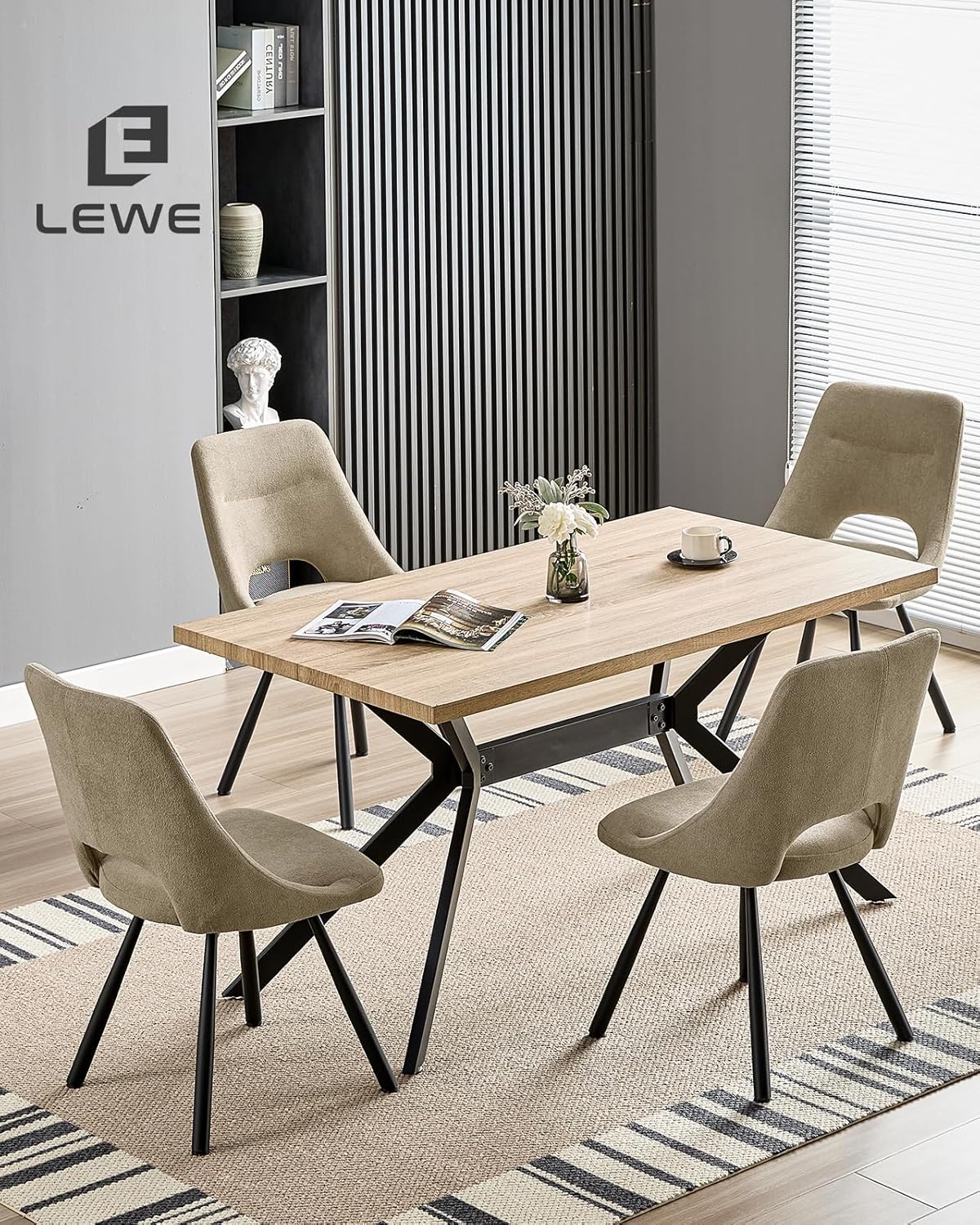 LEWE Esszimmerstühle drehbar 4er Set, Küchenstuhl, 360° Drehstuhl, Ergonomischer Polsterstuhl, armlos, Esszimmer Wohnzimmer Schlafzimmer, Kaschmir-Stoff - Khaki