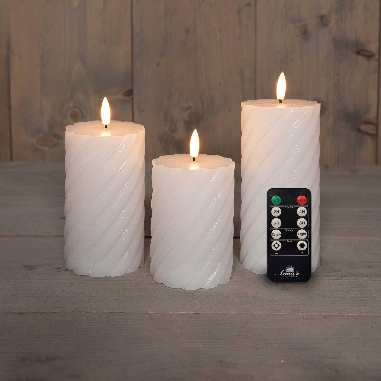 Anna's Collection LED stompkaars Swirl met timer wit D 7,5 H 10 / 12,5 / 15 cm 3 stuks