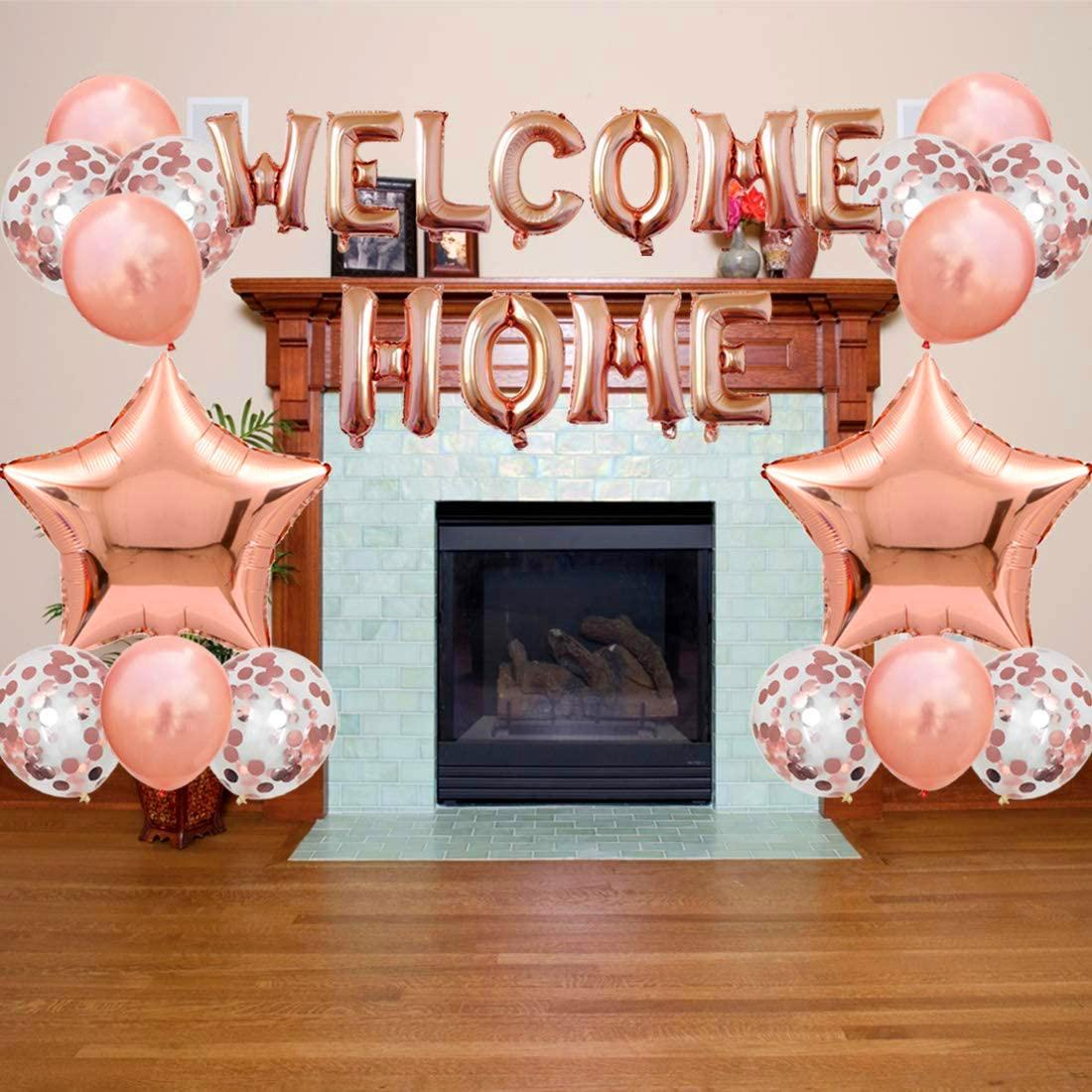 (25-tlg. Set) Welcome Home Ballon Girlande Party Deko   Latex Ballon mit Konfetti - Roségold