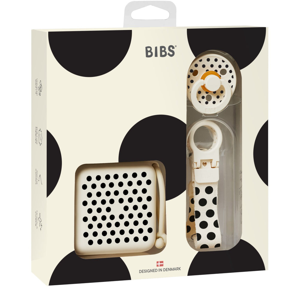 Køb Bibs Ivory Black Gavesæt Polka Soothe & Go Latex