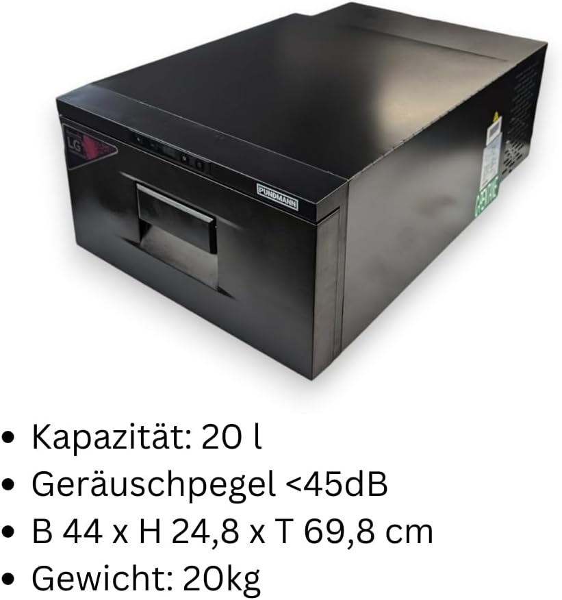 PUNDMANN Kompressor Kühlschublade 20L 12V/24V Kühlbox Kühlschrank Kühlfach bis -20°C für Wohnmobil Wohnwagen PKW Auto LKW Lastwagen Van Boote Camping Reisen klein