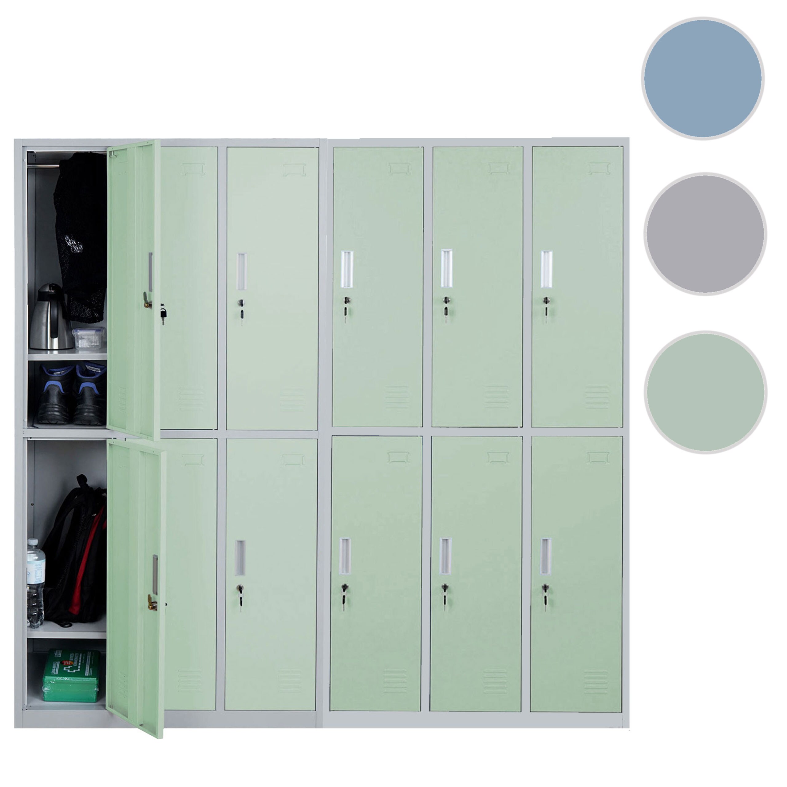 Schließfach Preston T829, Schließfachschrank Wertfachschrank Spind, Metall 12 Fächer ~ grün