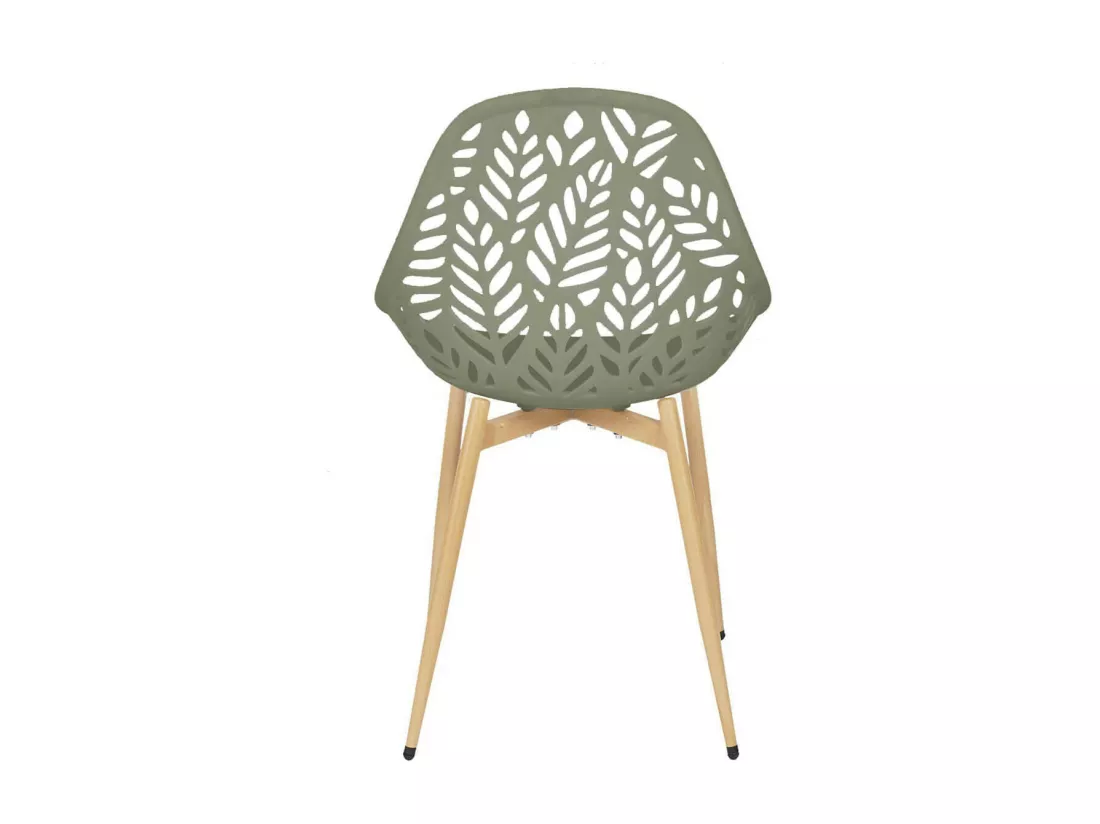 SAYA - Lot de 4 Chaises de Jardin Coque Plastique Ajourée Vert Olive Pieds Métal