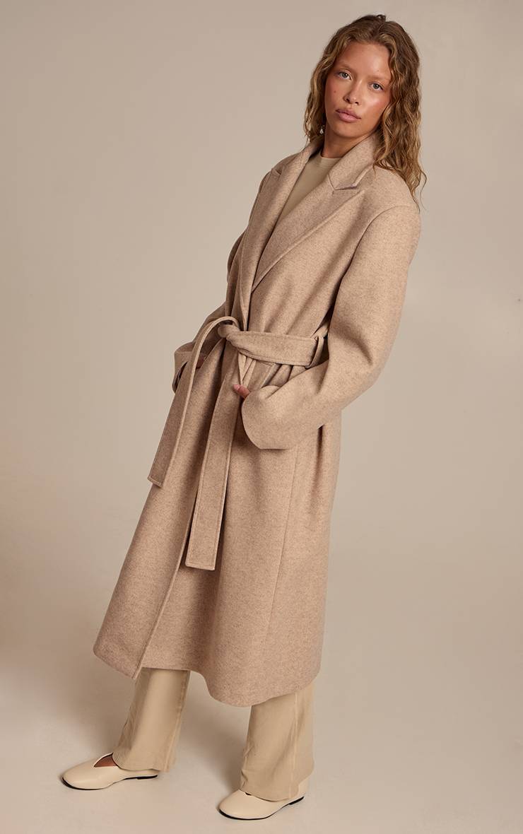 Avoine Manteau Long En Laine Aspect Avoine À Simple Boutonnage Avec Ceinture À Nouer