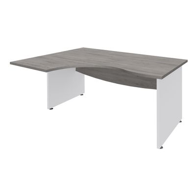 Bureau compact à gauche DUAL - L180 cm - Pieds blanc - plateau imitation Chêne gris (Pieds de renfort ou caisson bout de bureau obligatoire à rajouter - non inclus)