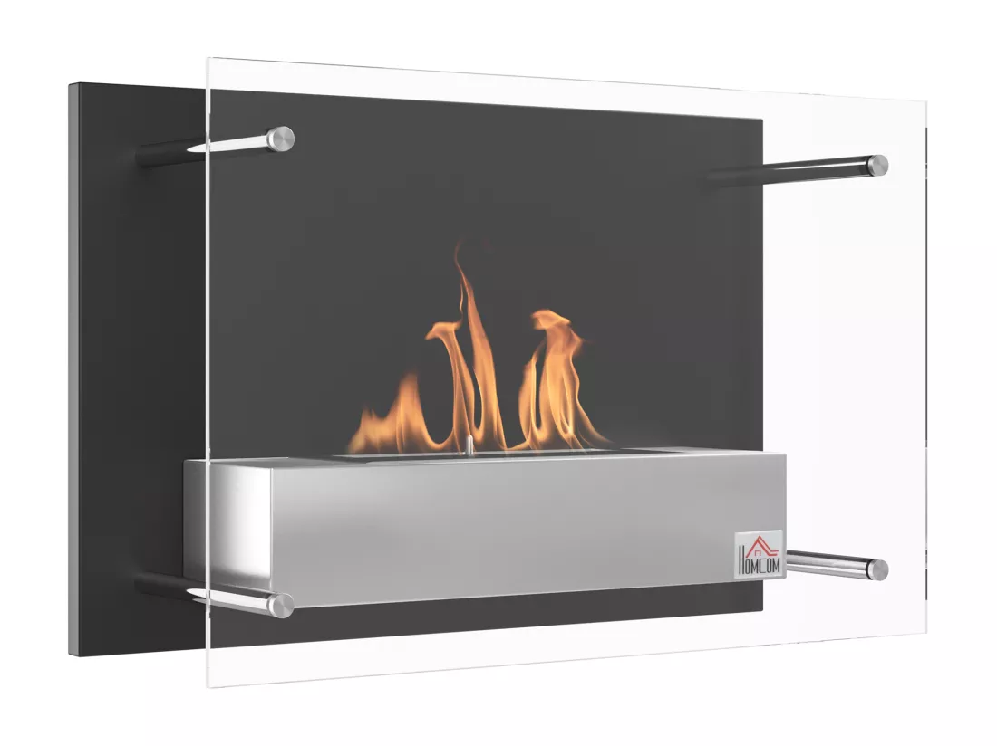 Cheminée bioéthanol murale design contemporain bruleur 1,5 L - couverture 20-25 m² - dim. 60L x 22l x 40H cm