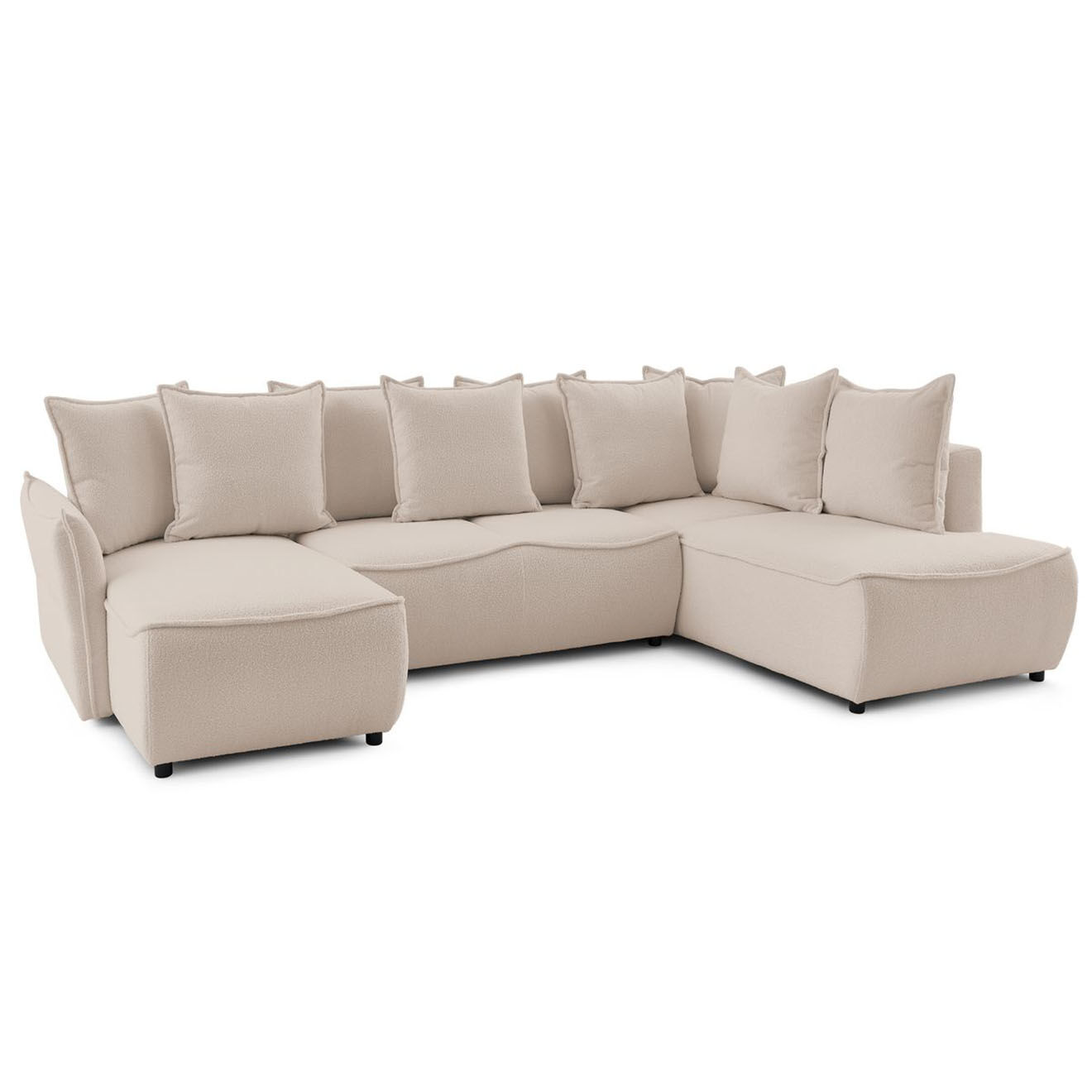 Bobochic Canapé panoramique convertible coffre d'angle gauche bouclette léon beige - 320x194x90 cm