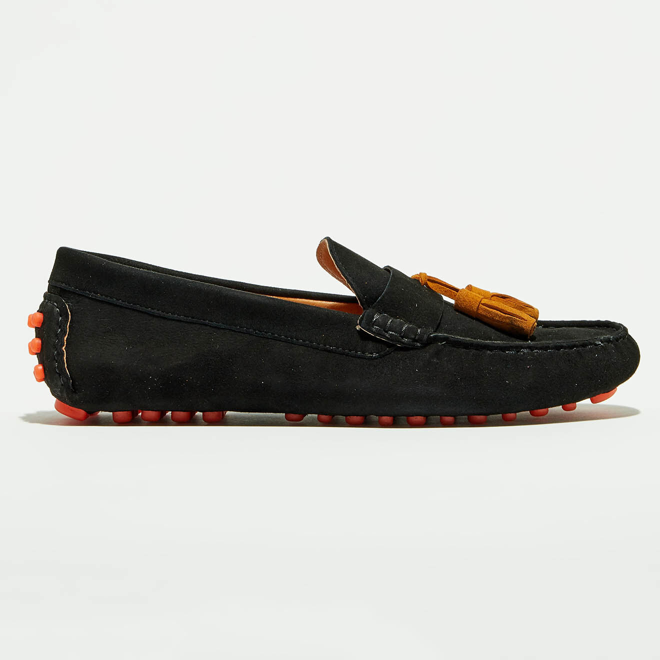 Flavio Création Mocassins en Velours de Cuir Manu noir/orange