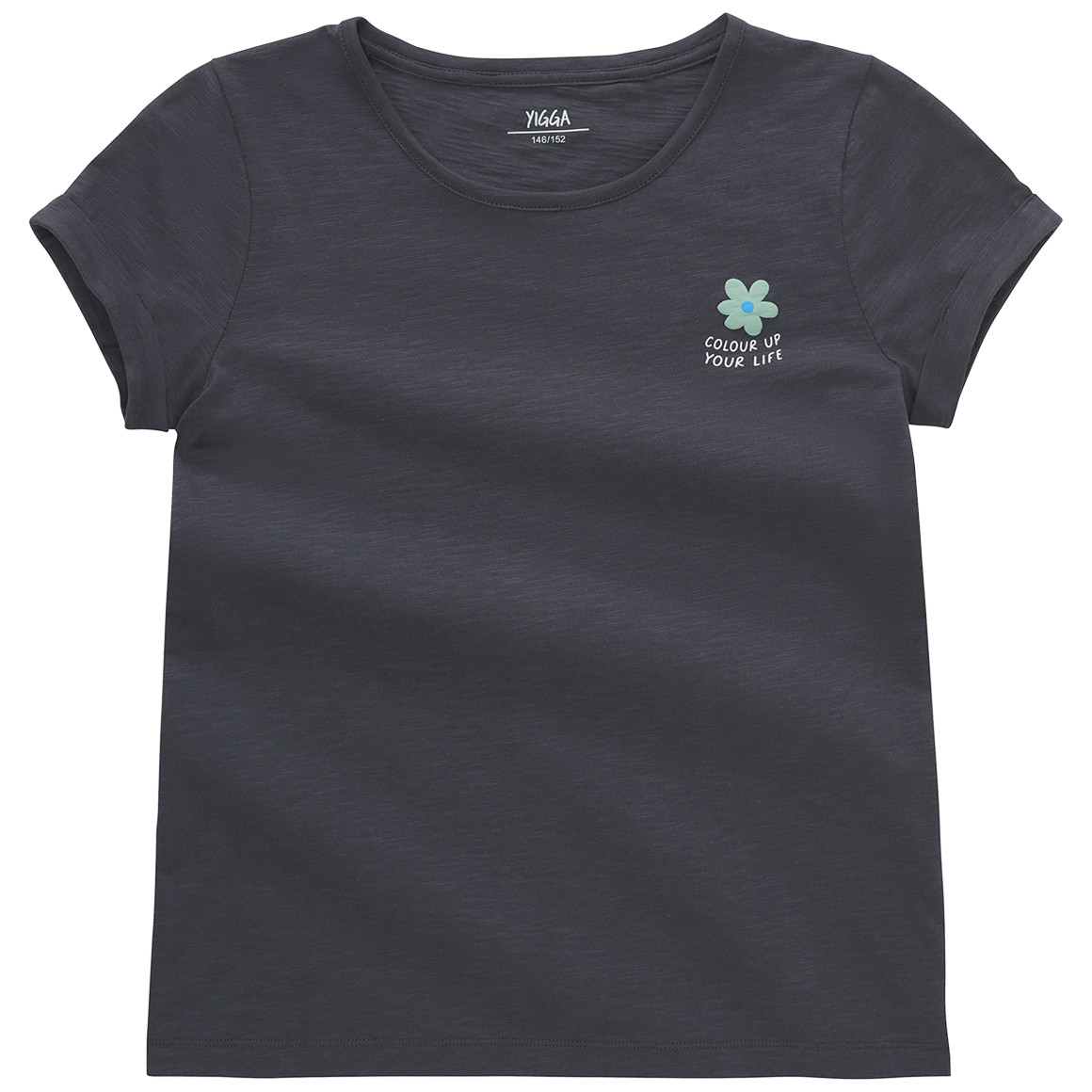Yigga Mädchen T-Shirt mit Blumen-Print dunkelgrau