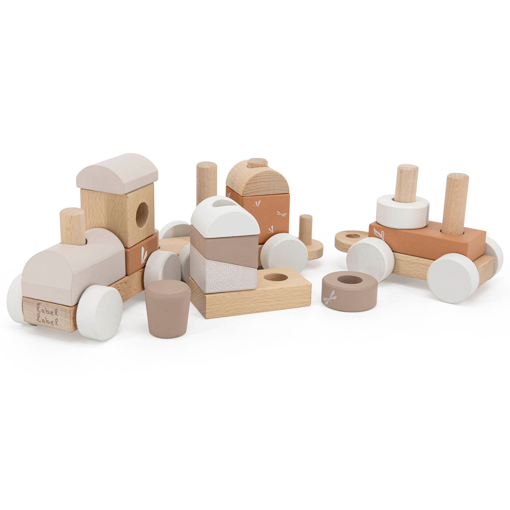 Label Label houten blokken trein beige
