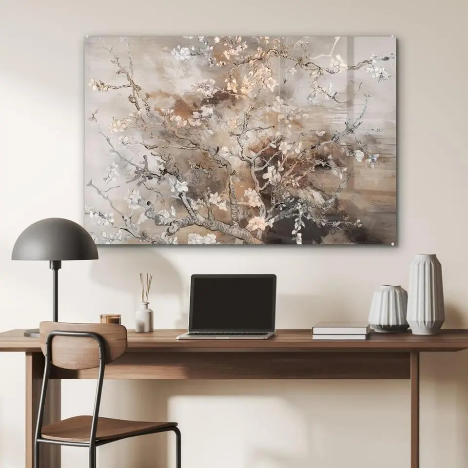 MuchoWow Glasschilderij 120x80cm Amandelbloesem Kunst Van