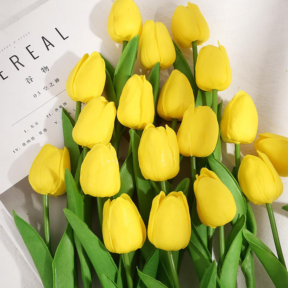 (10er Set) 35cm Deko Tulpen Kunstblumen Strauss - Gelb