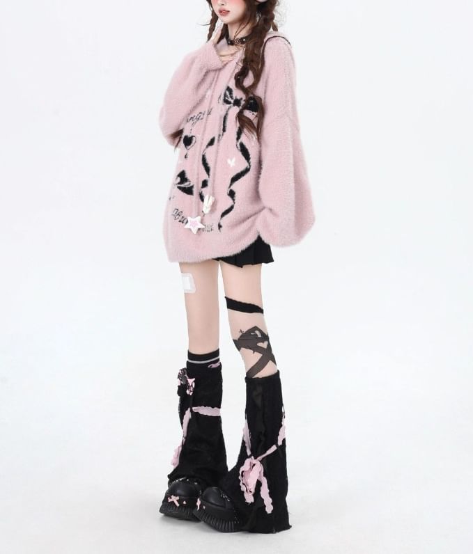 Rosesand - Trui met lange mouwen, strik en letterprint en losse capuchon
