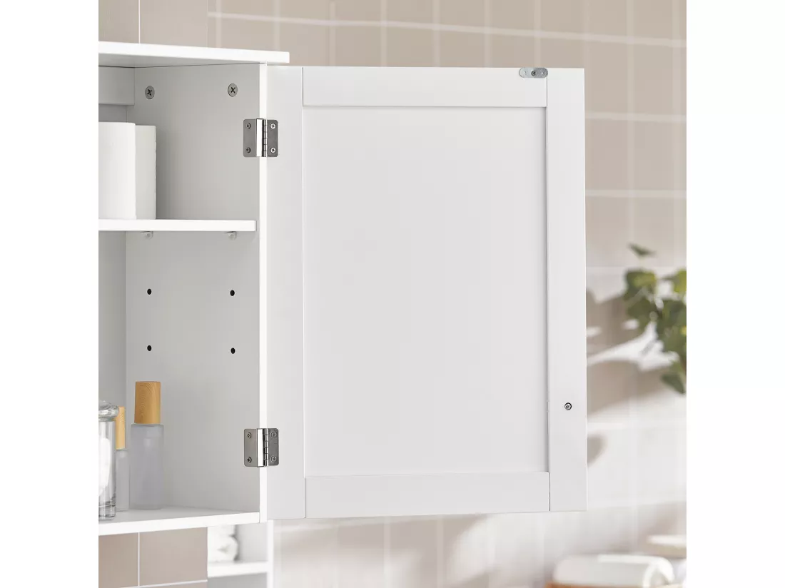 Meuble Haut de Salle de Bain- 1 Porte Placard Commode Armoire Suspendue, BZR19-W