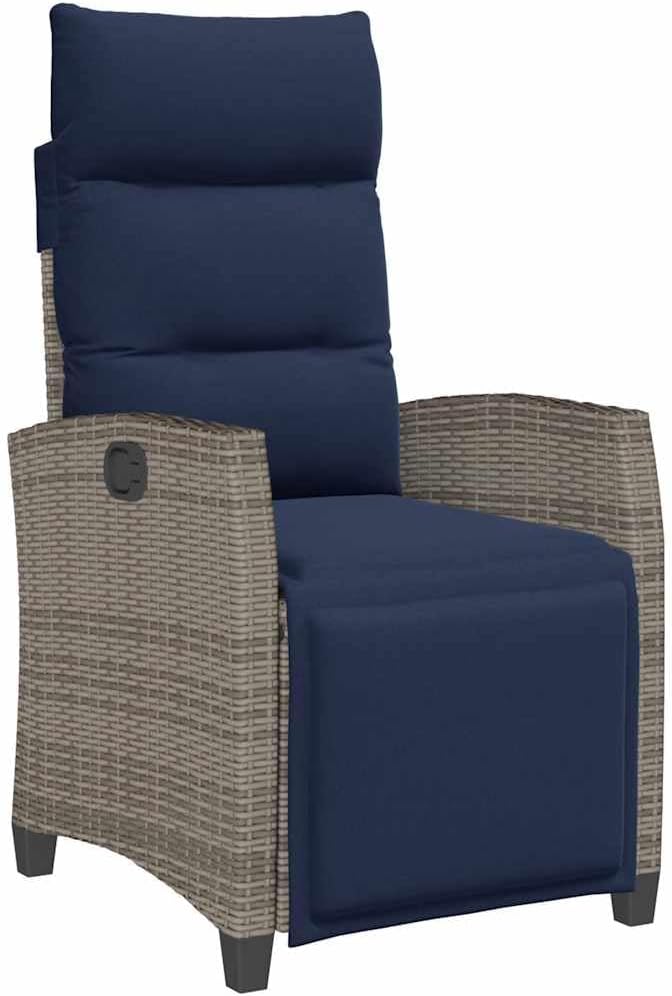 vidaXL Gartensessel mit Beistelltisch Verstellbar Grau Poly Rattan, Garten Liegestuhl, Outdoor Stuhl, Sessel, Gartensessel, Stuhl, Gartenstuhl