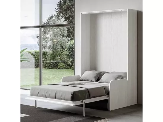 Armoire lit 120x190 avec canapé et colonne de rangement bois blanc Kanto-Couleur Microfibre 38