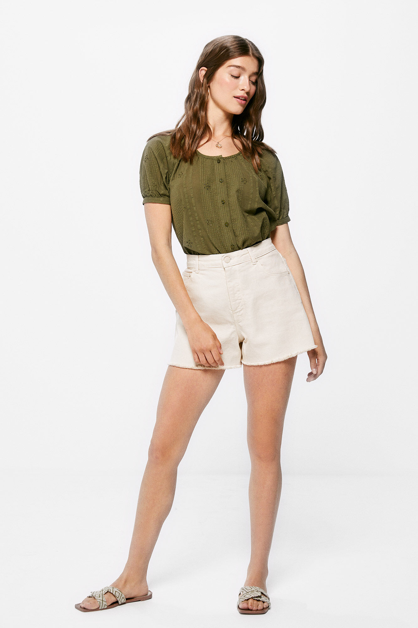 Blusa volumosa em algodão dobby