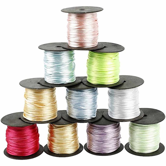 Satengsnor, tykkelse 2 mm, pastellfarger, 10x50 m/ 1 pk.