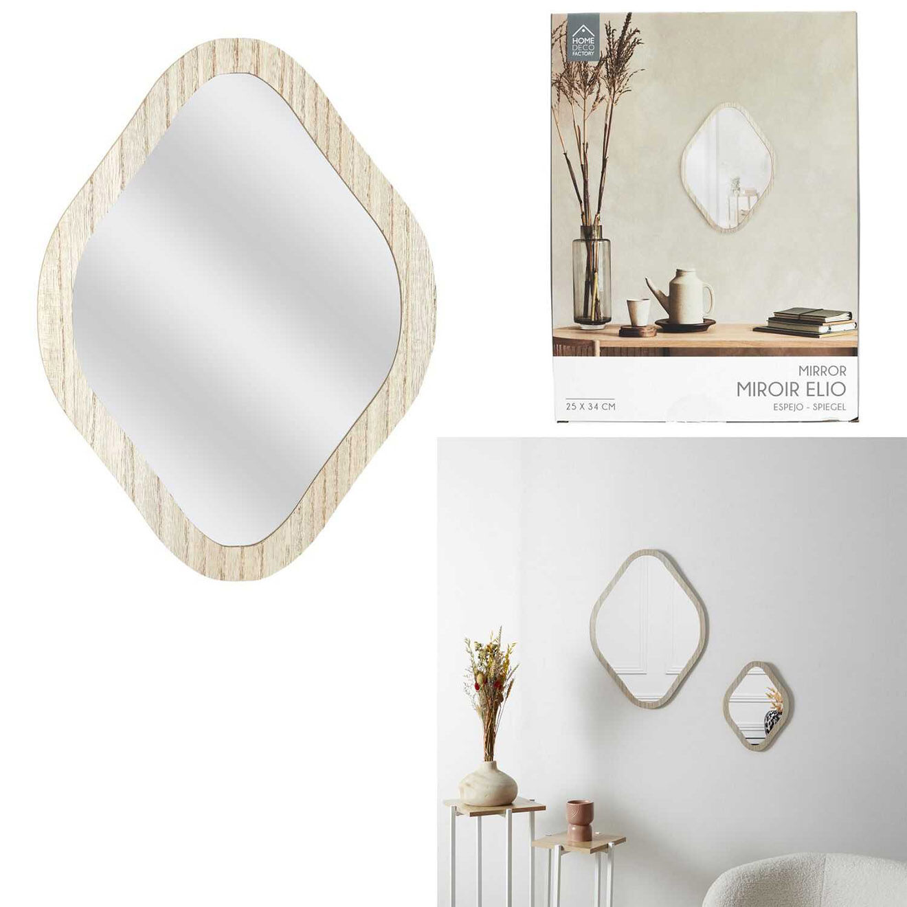 Home Deco Factory Miroir losange marron - 25x34x1 cm