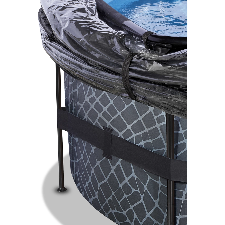 EXIT Stone Pool ø450x122cm mit Abdeckung und Sandfilterpumpe, grau