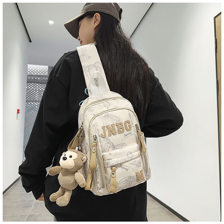 EAVALURE - Koppel bijpassende beer print letters applicatie sling bag