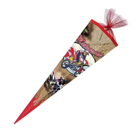 Nestler Schultüte Motocross, 85 cm 6-eckig, Tüll