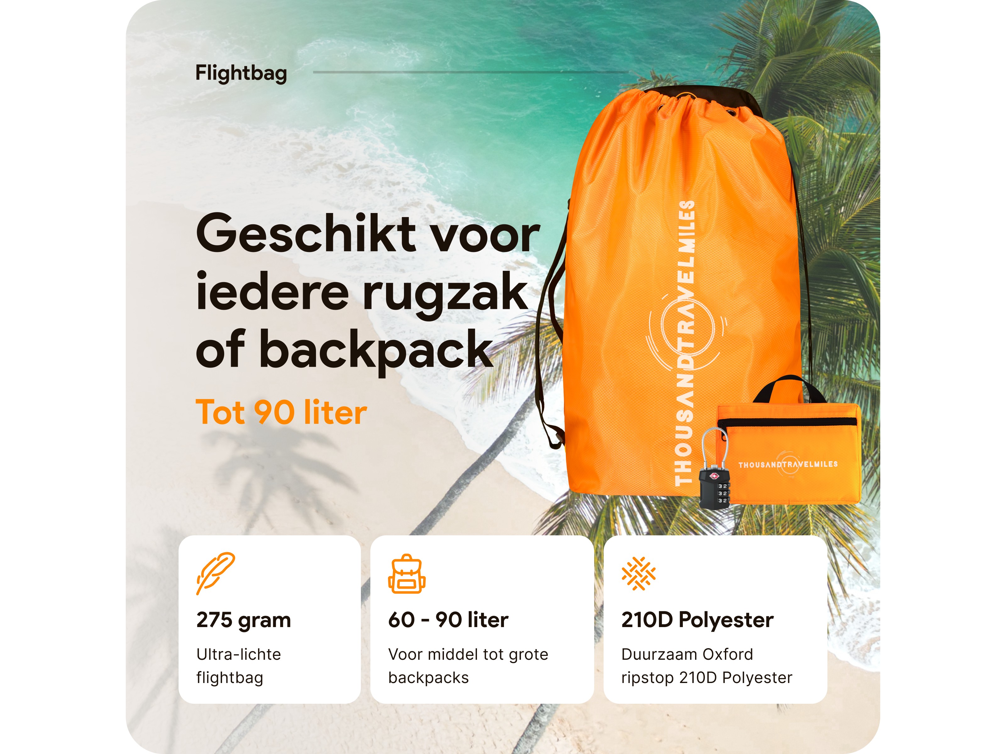 Thousandtravelmiles 60-90L Flightbag met TSA-slot - Orange