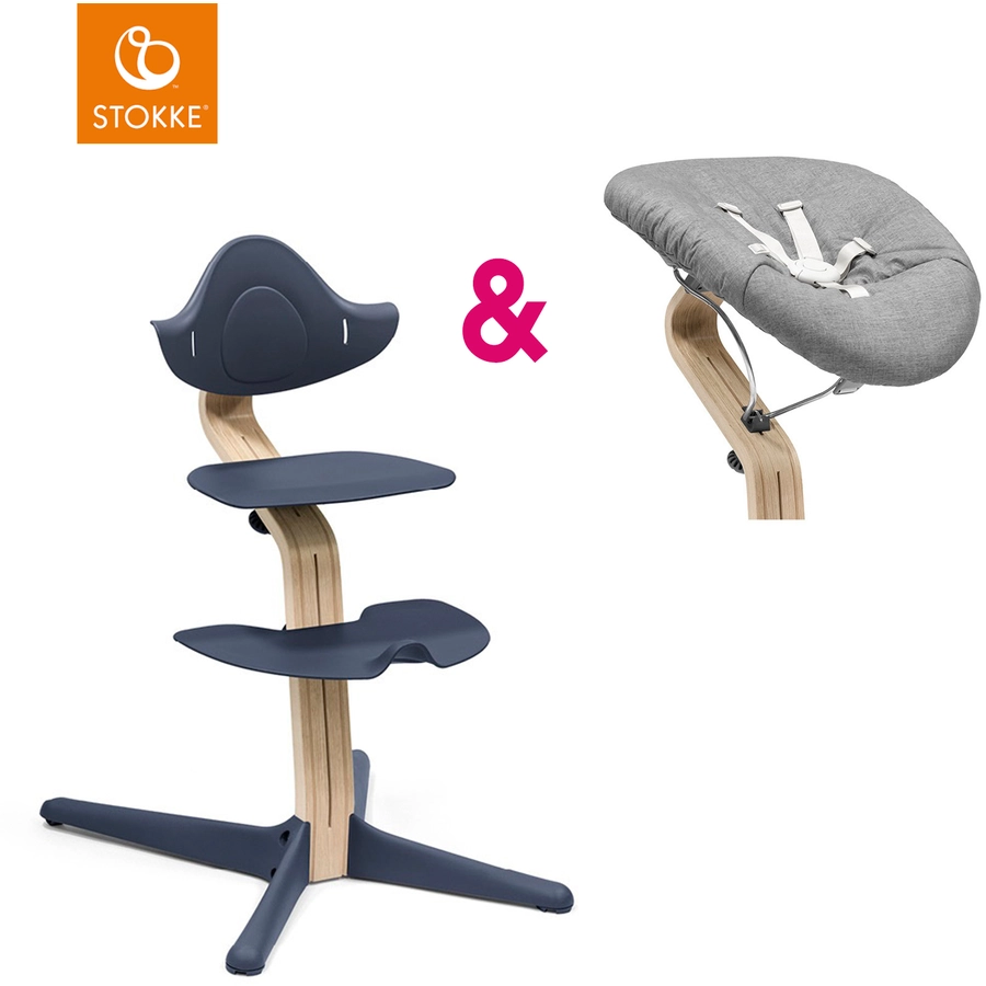 STOKKE® Nomi® Hochstuhl Buche natur  navy inkl. Newborn Set grau  grau pink