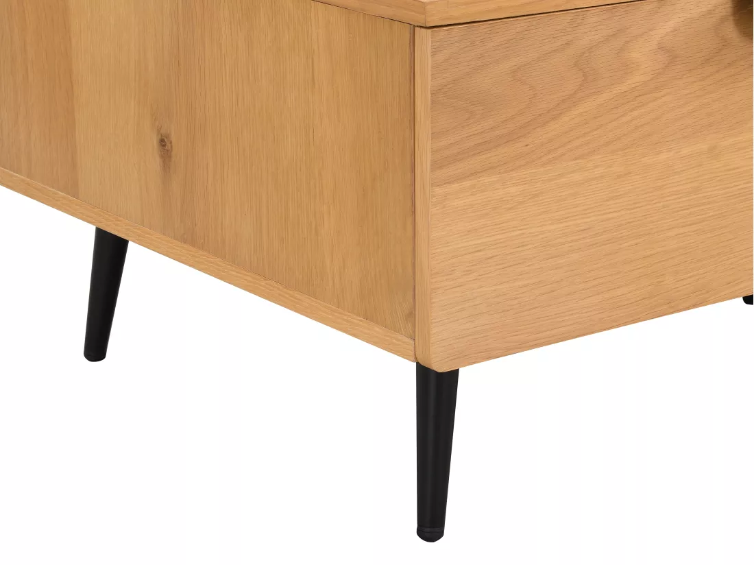 Table basse avec 2 tiroirs et 2 niches placage chêne et acier - Naturel clair et Noir - SINOLO