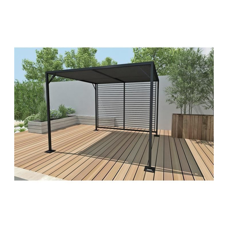 Pergola a toit coulissant avec une structure en aluminium et acier - 2,80 x 2,80 metres - gris foncé