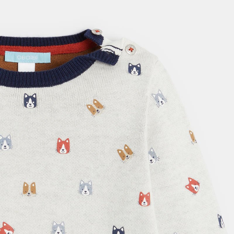 Pull épais maille tricot imprimé animaux gris bébé garçon Gris ou noir