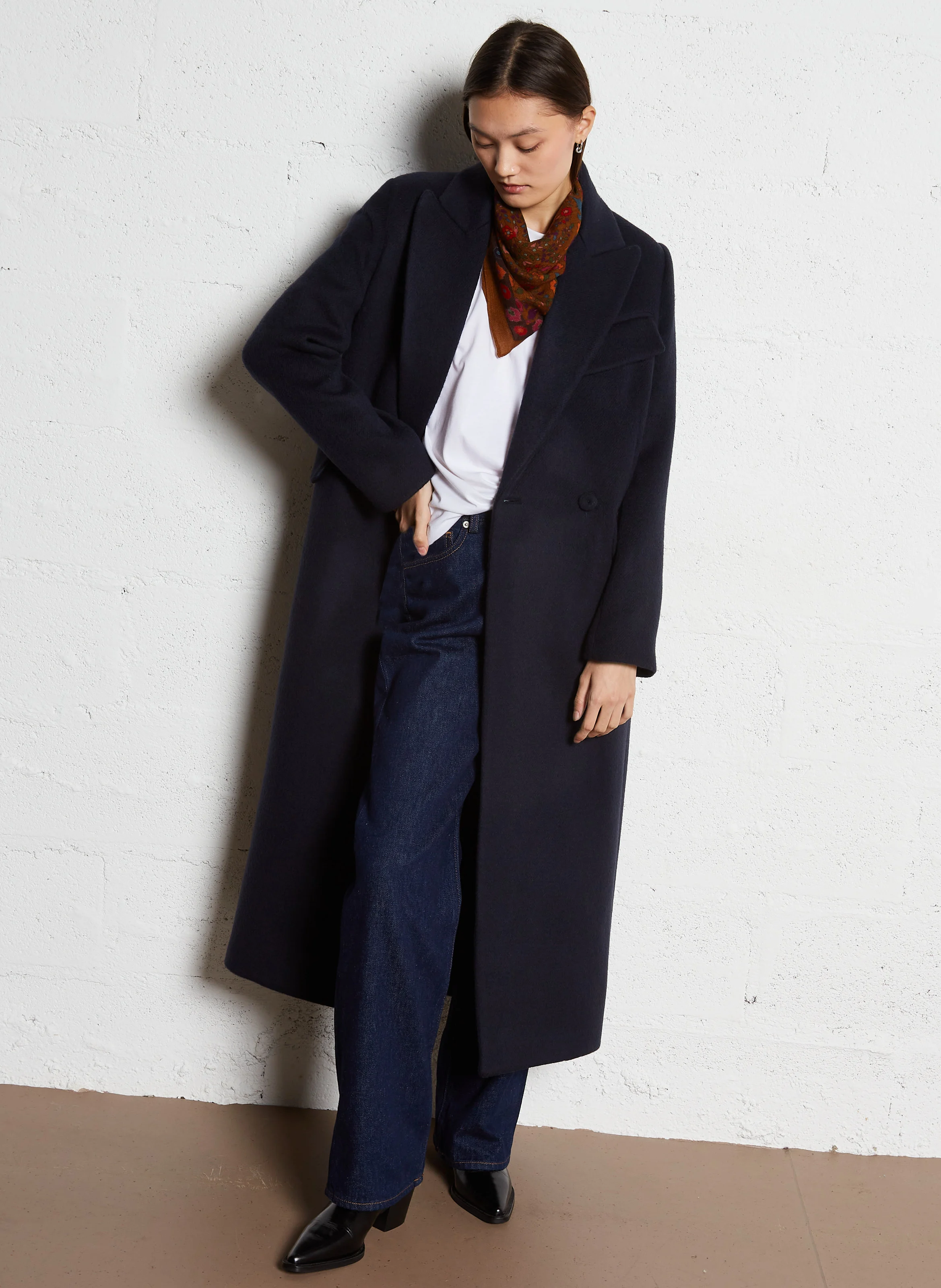 DARBY - Manteau long en laine mélangée | Bleu