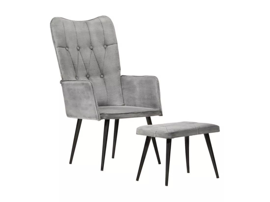 Chaise à oreilles avec repose-pied Gris vintage Toile