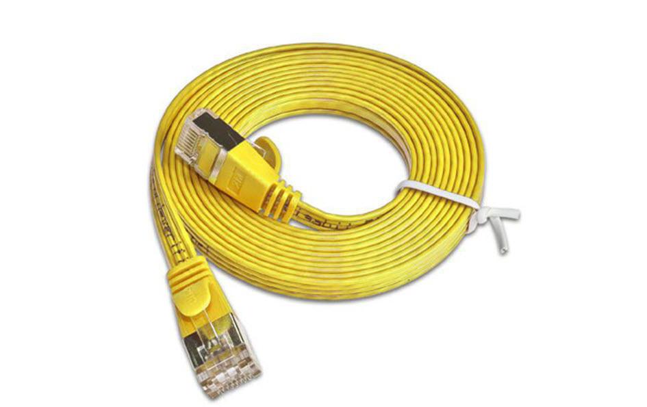 Slimpatchkabel RJ-45 - RJ-45, Cat 6, STP, 0.15 m, GelbGeschirmtes Twisted-Pair-Kabel (STP) mit Klinkenschutz