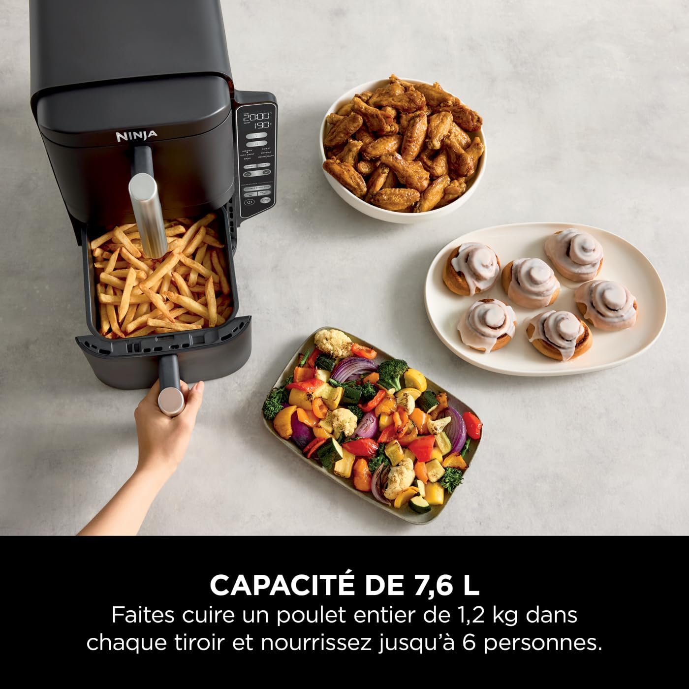 Ninja Double Stack Air-Fryer, Friteuse verticale sans huile à 2 tiroirs, 4 niveaux cuisson, 2 tiroirs et 2 grilles, design compact, capacité de 7,6L,