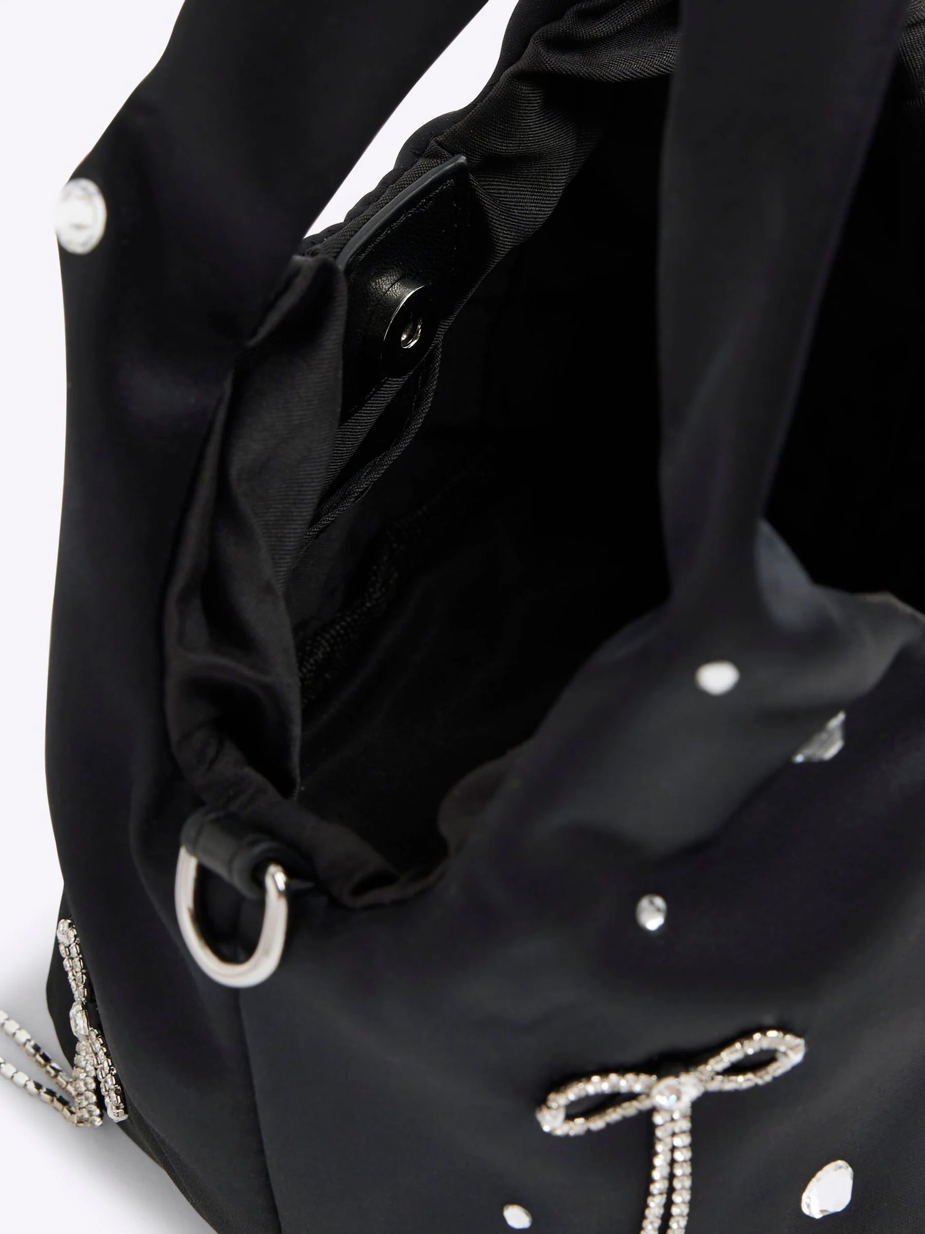 River Island Satin Diamante Bow Grab Bag